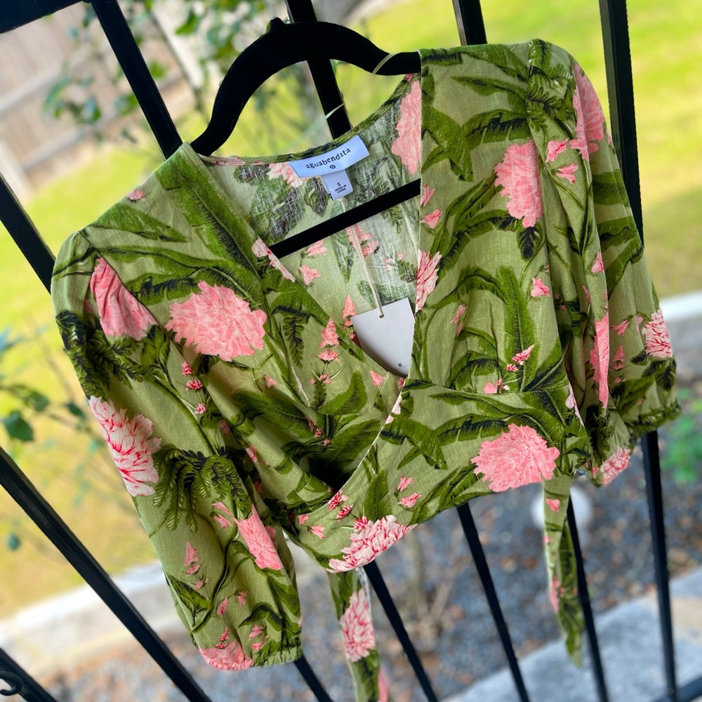 NWT Agua Bendita x Target peony wrap tie blouse 🌴 Size Small
